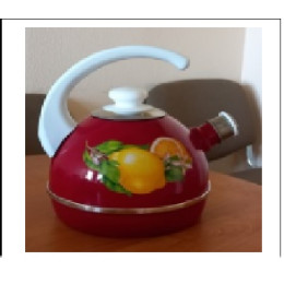 Чайник 2,5л конс ручка - бордовый / лимоны декор - нержавеющая сталь сталь на белом T04/25/01/35/H03