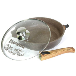 Сковорода 24см Гранит brown со съемной ручкой и стеклянной крышкой