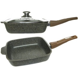 Сковорода 26*26см Premium mokko со съемной ручкой и стеклянной крышкой