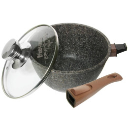 Ковш 1,7л Premium mokko со съемной ручкой и стеклянной крышкой, антипригарное покрытие