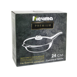 Сковорода 24см Premium mokko со съемной ручкой и стеклянной крышкой, антипригарное покрытие