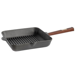 Сковорода-гриль 28см чугунная с деревянной ручкой тм BRIZOLL