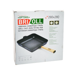 Сковорода-гриль 28см чугунная с деревянной ручкой тм BRIZOLL