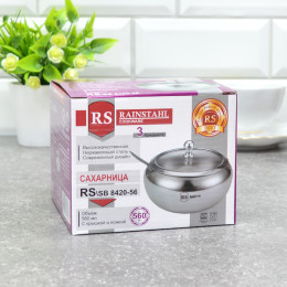 Сахарница 560мл нержавеющая сталь со стеклянной крышкой и ложкой