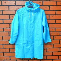 Дождевик детский 7-8 лет голубой ПВХ с капюшоном на кнопках Komfi