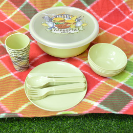 Набор для пикника 25 предметов на 4 персоны с декором салатовый