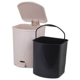 Контейнер для мусора 12л с педалью "Плетенка" слоновая кость