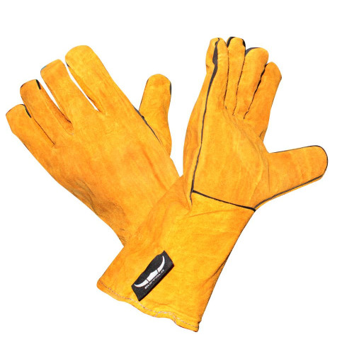 Перчатки-краги сварщика спилковые длинные всесезонные желтые 35см
