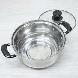 Кастрюля 1,25л нержавеющая сталь Promo с крышкой из жаропрочного стекла
