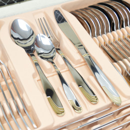 Набор столовых приборов 72 предмета в черном чемодане, дизайн "А" волна