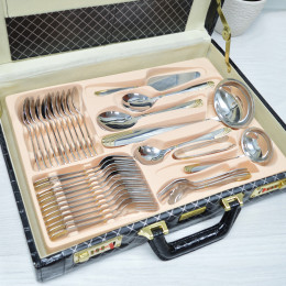 Набор столовых приборов 72 предмета в черном чемодане, дизайн "А" волна