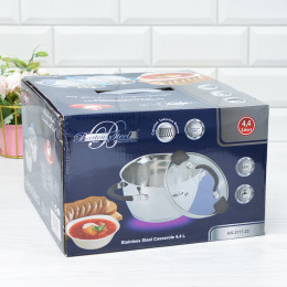 Кастрюля 4,4л нерж, капсульное дно Barton Steel коричневые ручки