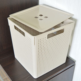 Коробка 23л с крышкой квадратная "Лофт" латте