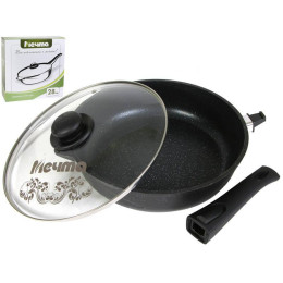 Сковорода 28см Гранит star со съемной ручкой и стеклянной крышкой