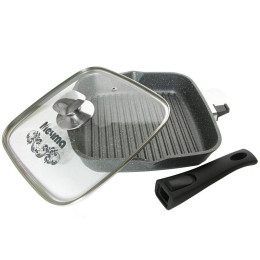 Сковорода гриль 26*26см Гранит со съемной ручкой и стеклянной крышкой