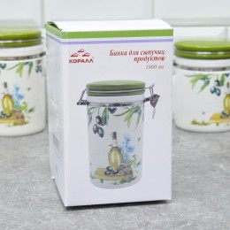Банка для сыпучих 1000мл с клипсой "Olives"