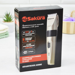 Машинка для стрижки 6 насадок, керамическое лезвие, бежевая с черным