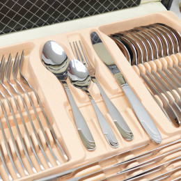 Набор столовых приборов 72 предмета в черном чемодане, дизайн "А" волна