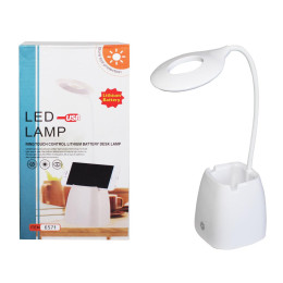 Светильник настольный LED 2Вт 3 режима пенал белый, ночник, подставка под телефон, аккум.+USB 6572