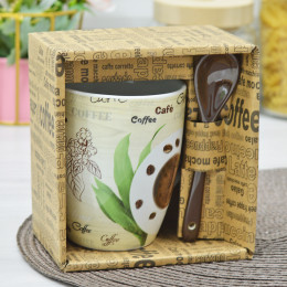 Кружка бочка 340мл с ложкой Утренний кофе