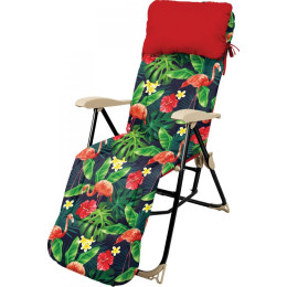 Кресло-шезлонг складное 5 с подножкой и мягким матрасом HHK5/F с фламинго Ника
