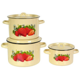 Набор кастрюль "Клубника садовая"1,5л, 2,9л, 3,9л