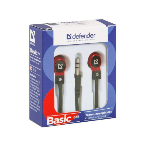 Наушники стерео DEFENDER Basic-619 Black+ Red Для MP3, кабель 1,1м