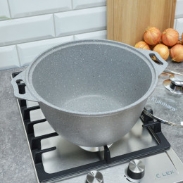 Кастрюля 4л литая со стеклянной крышкой, светлый мрамор