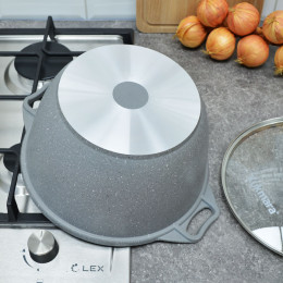 Кастрюля 4л литая со стеклянной крышкой, светлый мрамор