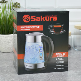 Чайник электрический 1,7л стеклянный с подсветкой SA-2728SBK