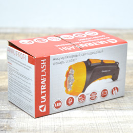 Фонарь Ultraflash LED3807 аккумуляторный 220В, черный/желтый, 7 LED, 2 режима, пластик