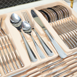 Набор столовых приборов 72 предмета в черном чемодане, дизайн "В" линия