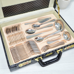 Набор столовых приборов 72 предмета в черном чемодане, дизайн "В" линия