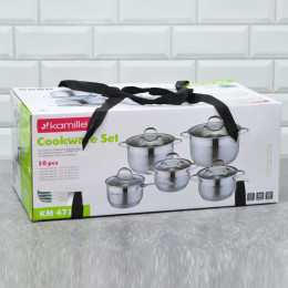 Набор посуды 5 предметов ковш 1,8л; кастрюли 1,8л; 2,3л; 3,3л; 5,8л нерж, 7-ми слойное дно