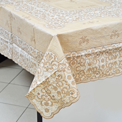 Скатерть 150*228см EMBOSSED бежевая+коричневая