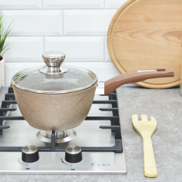 Ковш 1,7л Гранит brown с несъемной ручкой и стеклянной крышкой