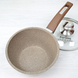 Ковш 1,7л Гранит brown с несъемной ручкой и стеклянной крышкой