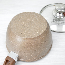 Ковш 1,7л Гранит brown с несъемной ручкой и стеклянной крышкой