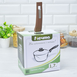 Ковш 1,7л Гранит brown с несъемной ручкой и стеклянной крышкой