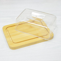 Блюдо 20*15*8см бамбук с пластиковой крышкой, №1