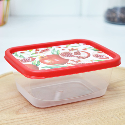 Контейнер для продуктов 0,5л прямоугольный с декором красный