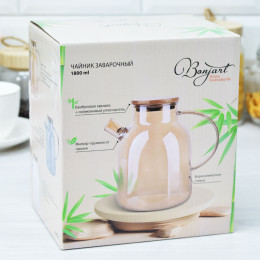 Чайник заварочный 1,8л стеклянный с бамбуковой крышкой 118-118