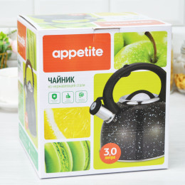 Чайник 3,0л со свистком черный TM Appetite