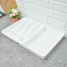 Лоток для столовых приборов раздвижной белый/белый