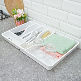 Лоток для столовых приборов раздвижной белый/белый