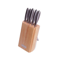 Набор ножей 6 предметов нержавеющая сталь с полыми ручками, на деревянной подставке