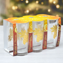 Набор стаканов 6шт 230мл "Виноград" 3D высокие