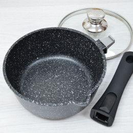 Ковш 1,5л со съемной ручкой со стеклянной крышкой Гранит тм Традиция