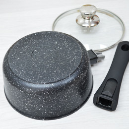 Ковш 1,5л со съемной ручкой со стеклянной крышкой Гранит тм Традиция