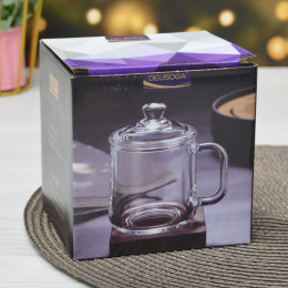 Кружка 360мл с крышкой стеклянная